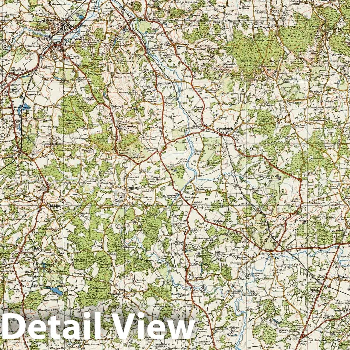Guildford & Horsham, England - Survey Map, 1914 - Historical Topographic Print