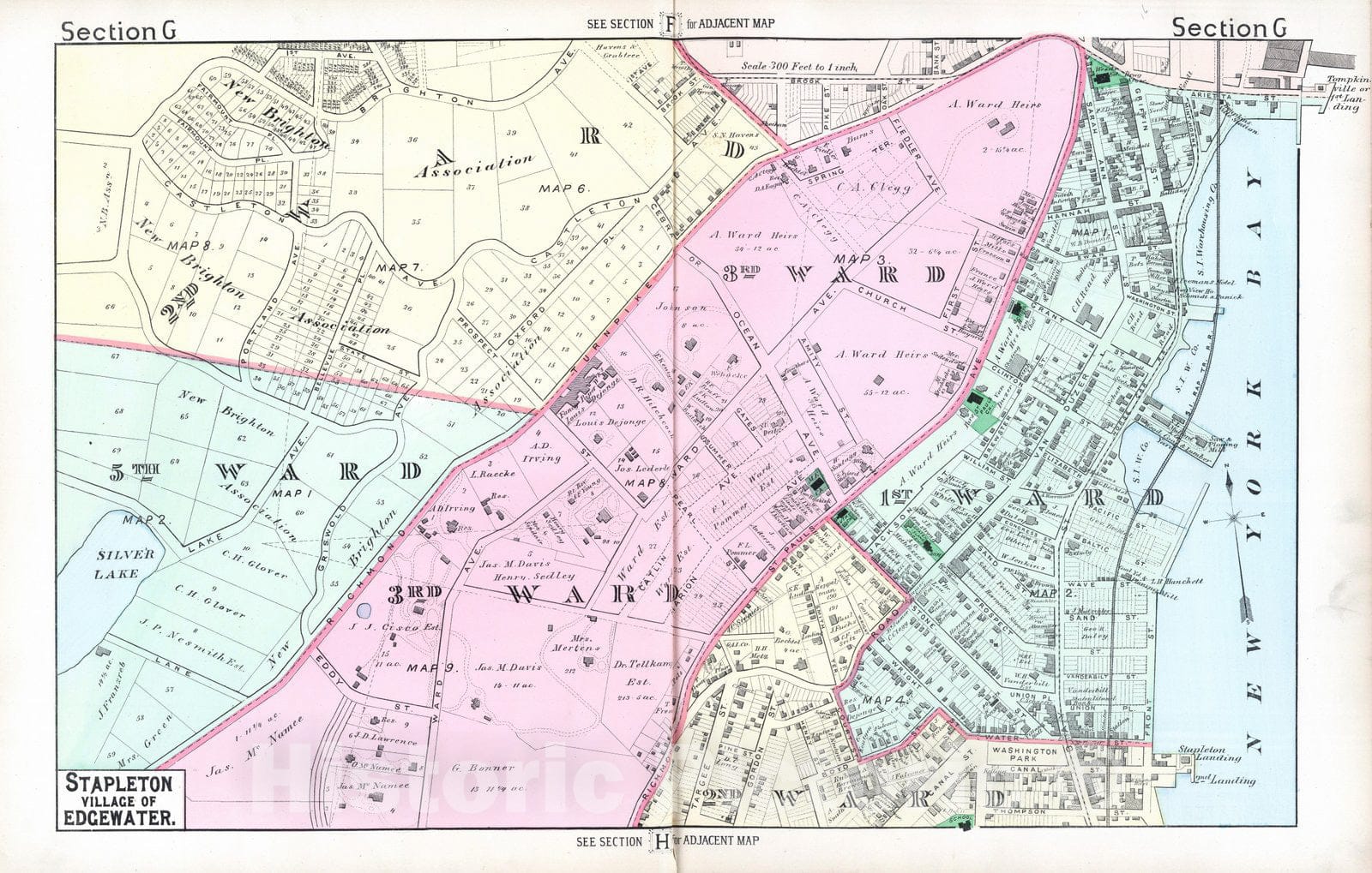 Historic Map : 1887 Section G. Stapleton, Village of Edgewater. (Staten Island, New York). - Vintage Wall Art