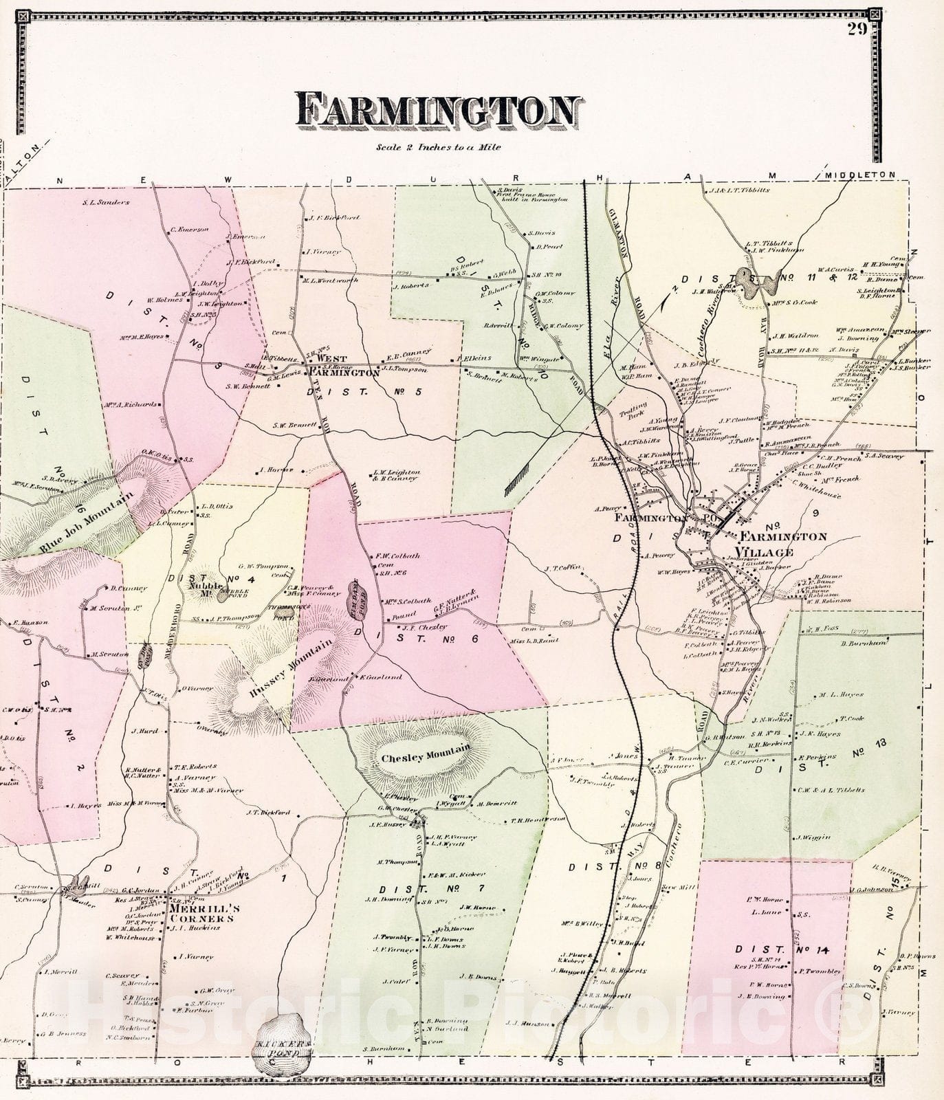 Historic Map : 1871 Farmington, Strafford County, New Hampshire. - Vintage Wall Art
