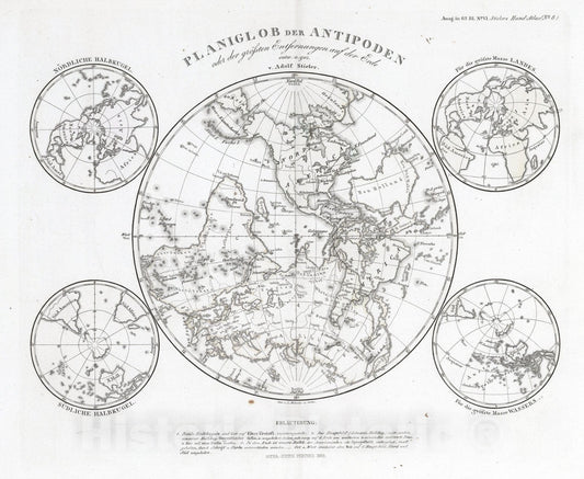 Historic Map : 1866 Planiglob der Antipoden. (Antipodes). - Vintage Wall Art