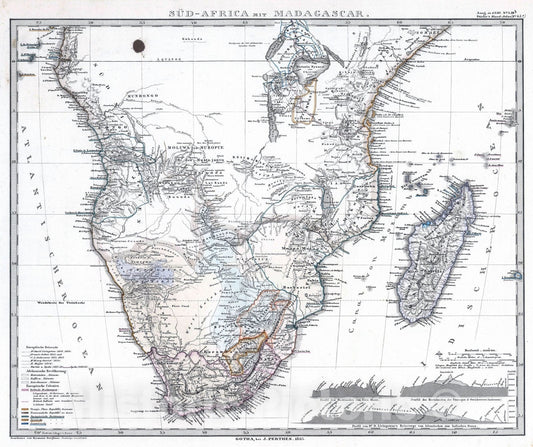Historic Map : South America; Lesotho; Madagascar, 1863 Sud-Afrika (Southern Africa) mit Madagascar. , Vintage Wall Art