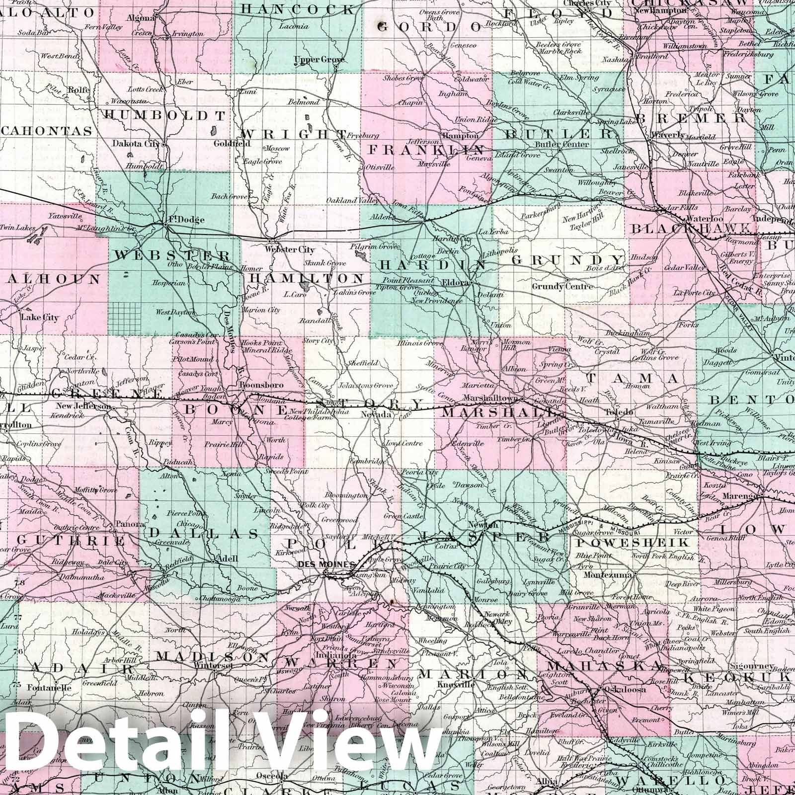 Iowa, 1869 - Historical Map Print from Colton's General Atlas