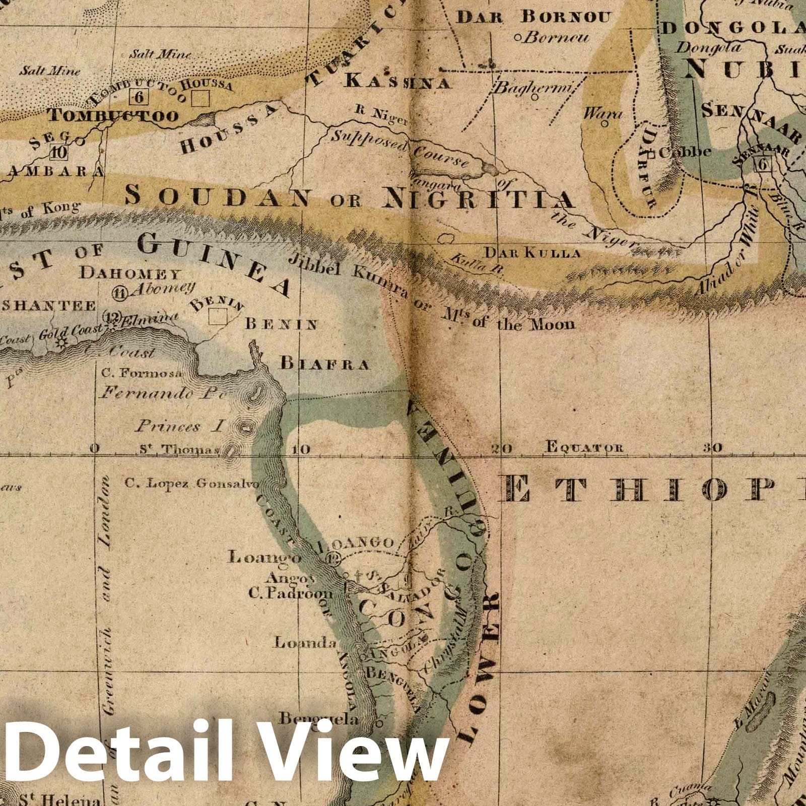 Africa - River Map, 1821 - Woodbridge's Larger Atlas Historical Map Print