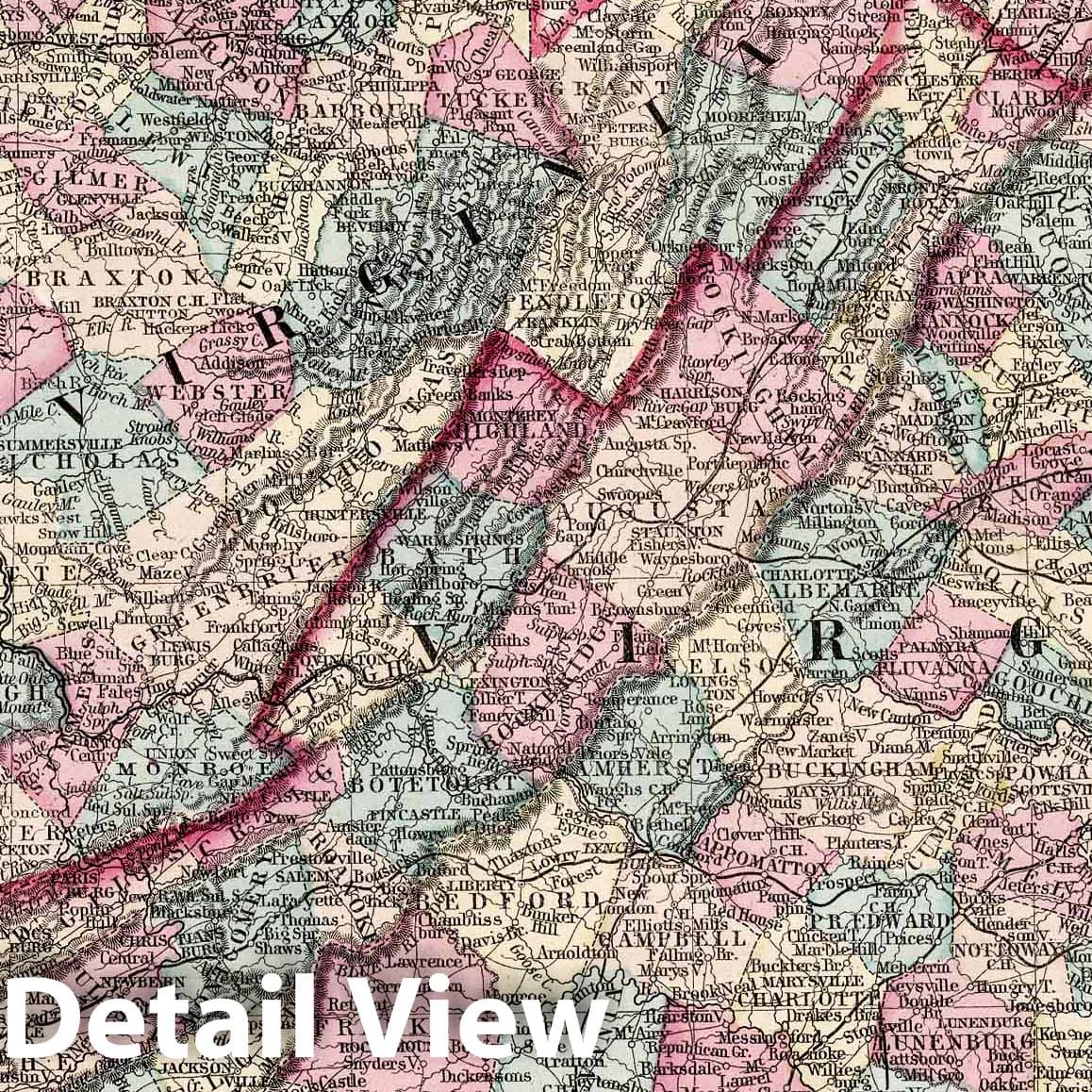 Historic Map : 1877 County map of Virginia and West Virginia - Vintage Wall Art