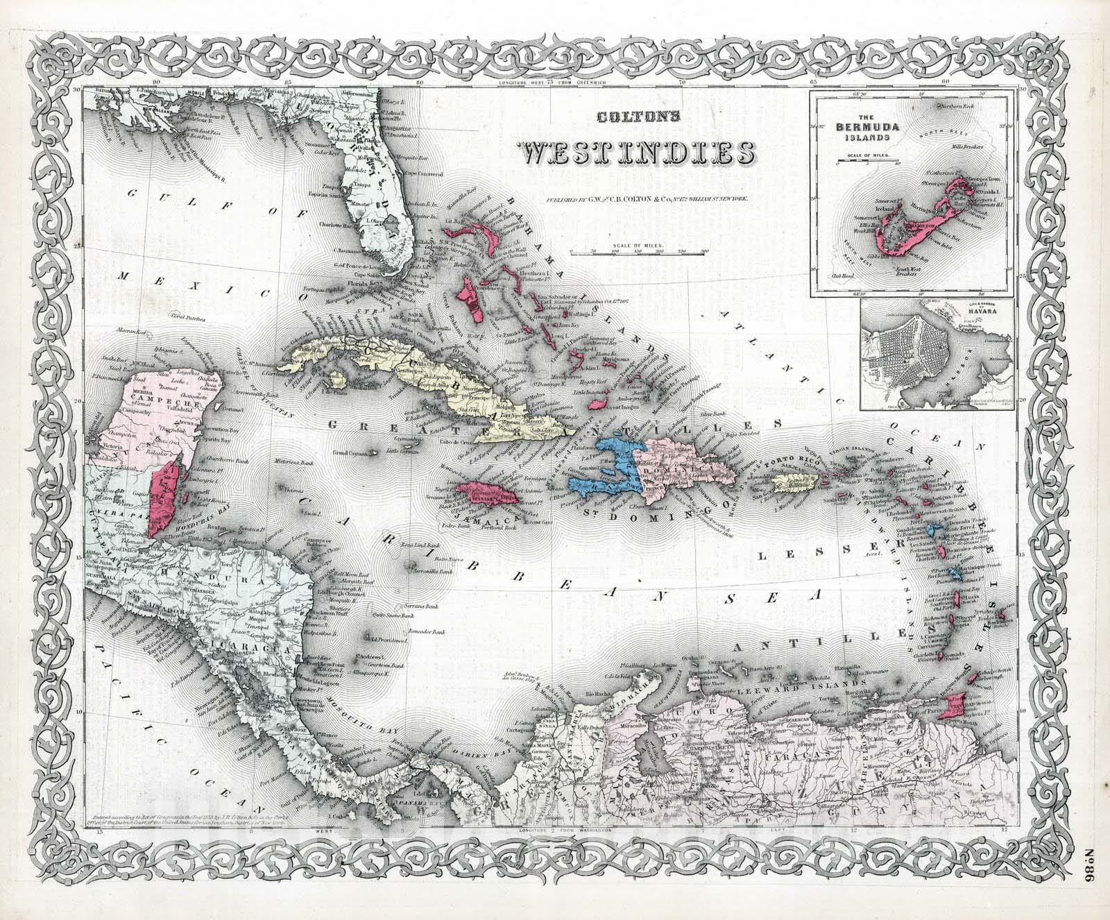 Historic Map : 1869 West Indies. - Vintage Wall Art
