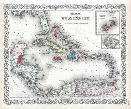 Historic Map : 1869 West Indies. - Vintage Wall Art