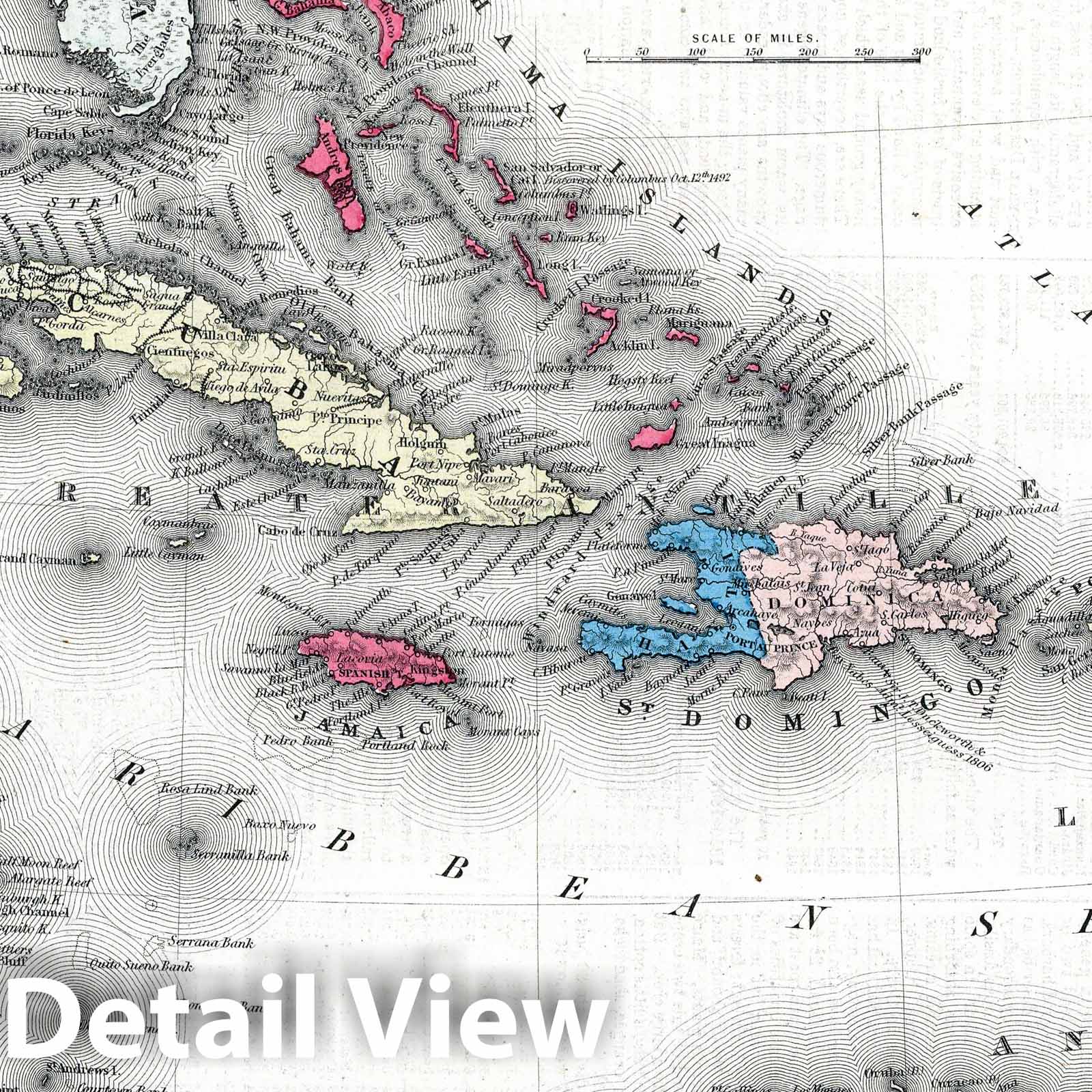 West Indies with Bermuda Islands and Havana, 1869 - Historical Map Print