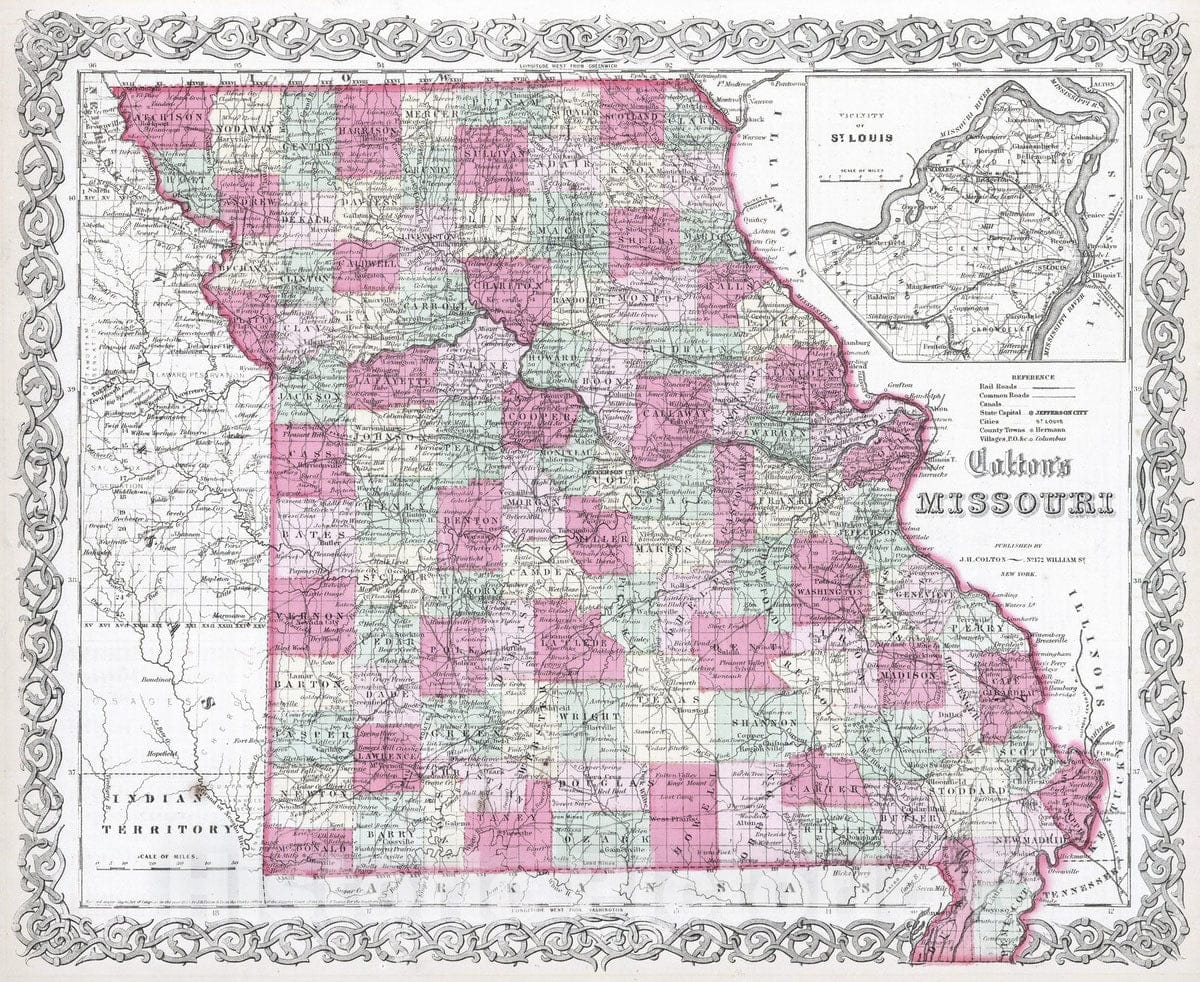 Historic Map : 1865 Missouri. - Vintage Wall Art