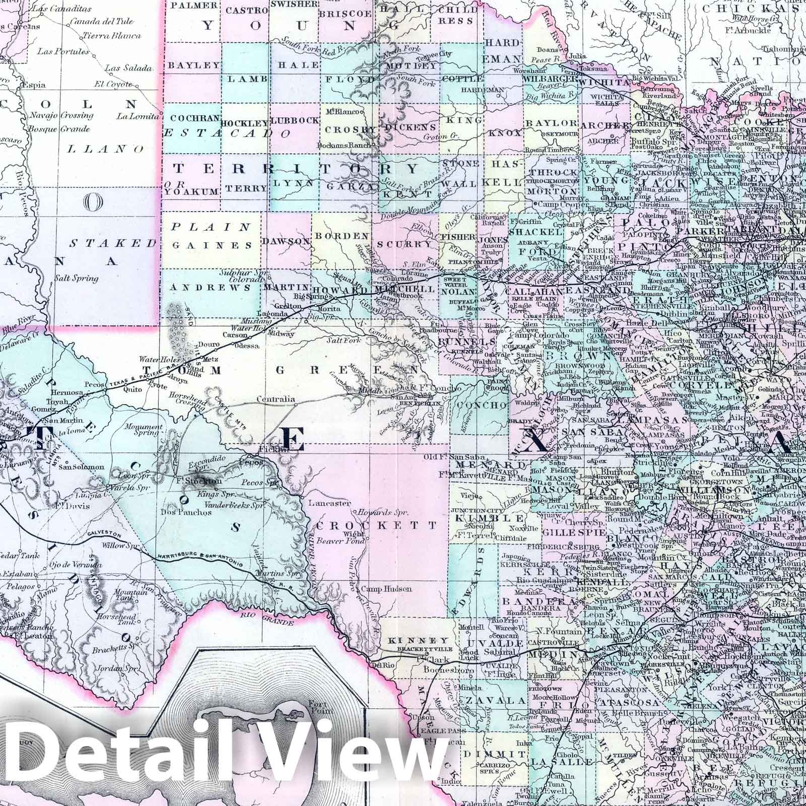 Historic Map : 1886 Texas. v2 - Vintage Wall Art