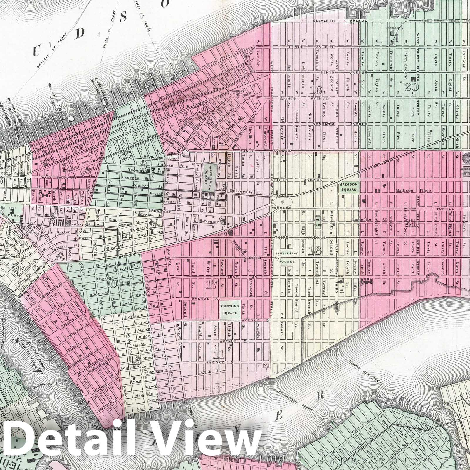 New York City and Adjacent Cities - Boundary Map, 1865 - Historical Map Print