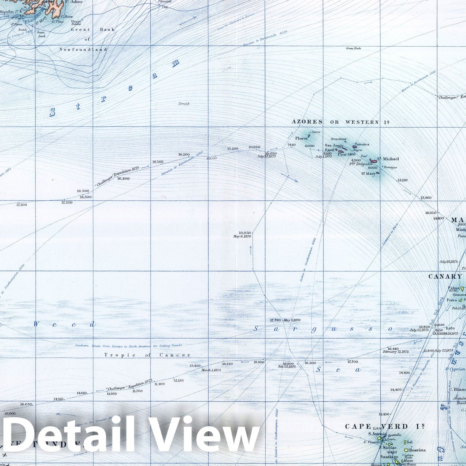 North Atlantic Ocean - Nautical Chart, 1893 - Historical Map Print
