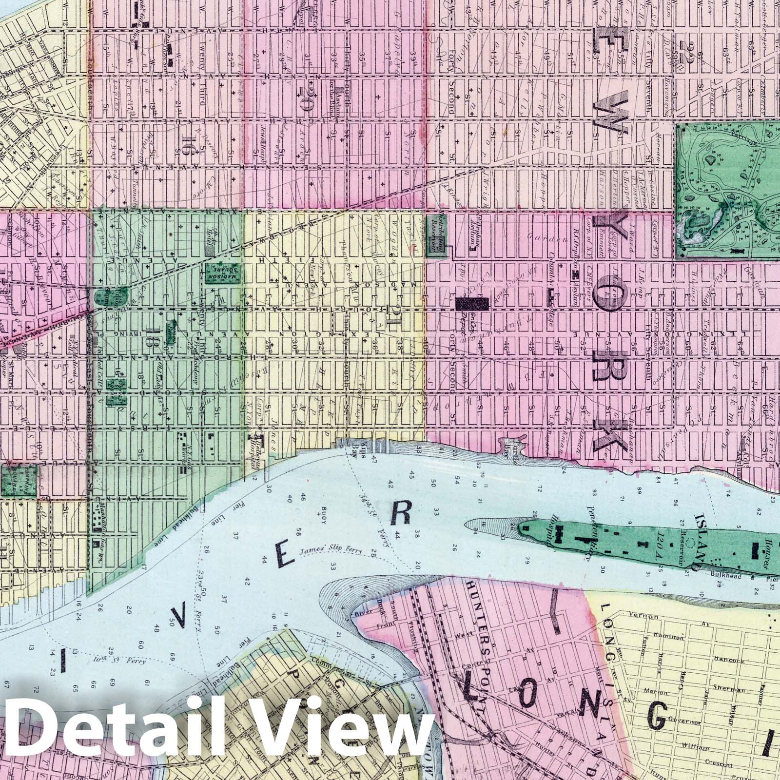 New York and Brooklyn - Property Map, 1873 - Historical Map Print