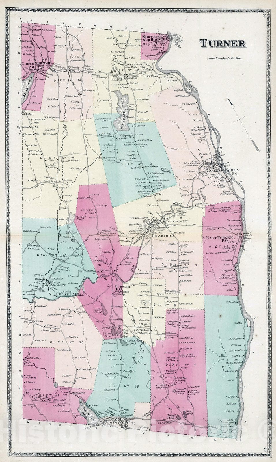 Historic Map : 1873 Turner, Androscoggin County, Maine. - Vintage Wall Art