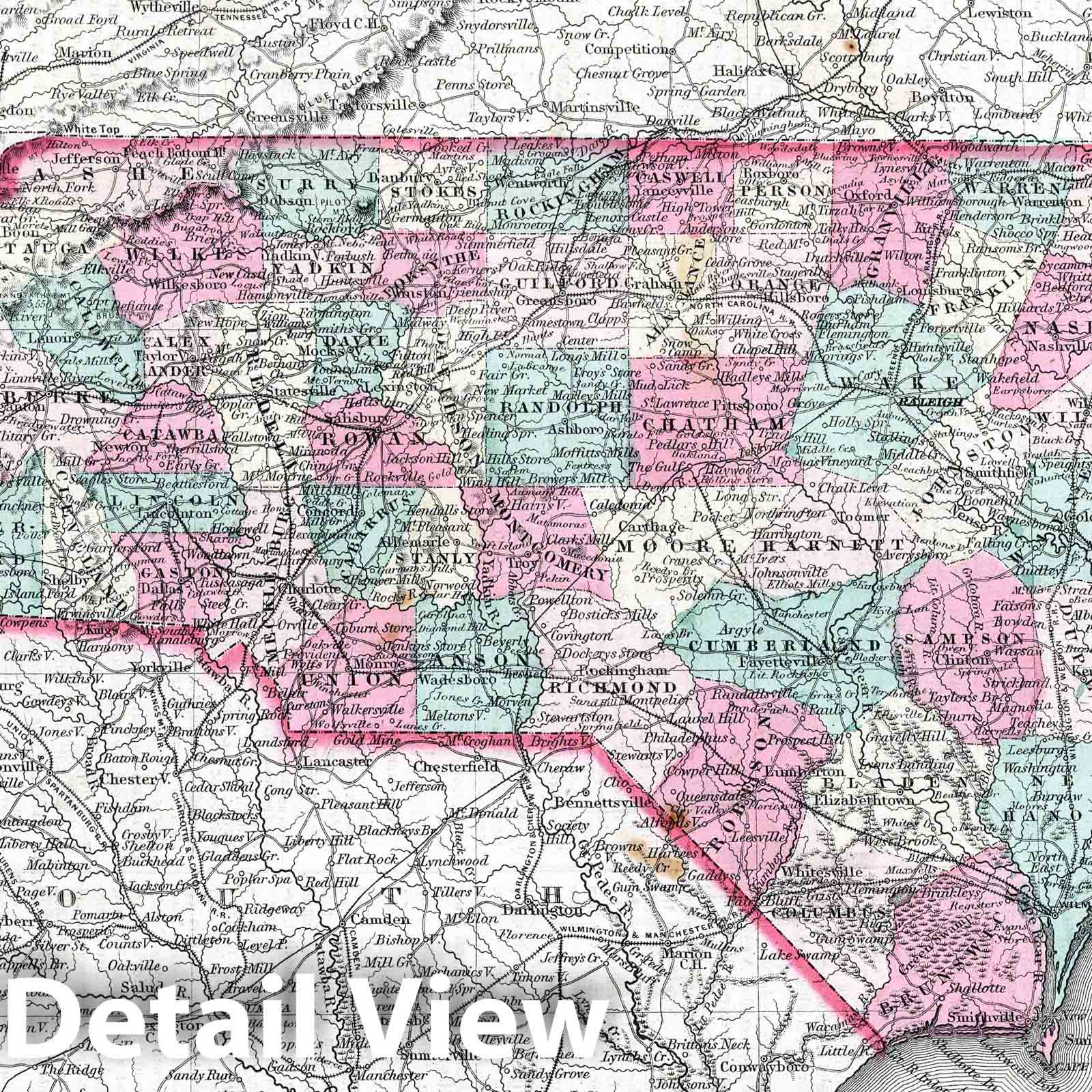 North Carolina, 1869 - Historical Map Print