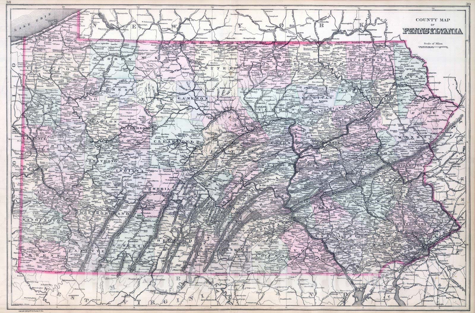 Historic Map : 1886 Pennsylvania. v2 - Vintage Wall Art