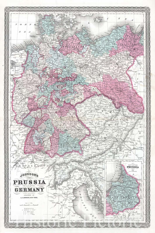 Prussia and Germany - Physical Map, 1870 - Historical Map Print