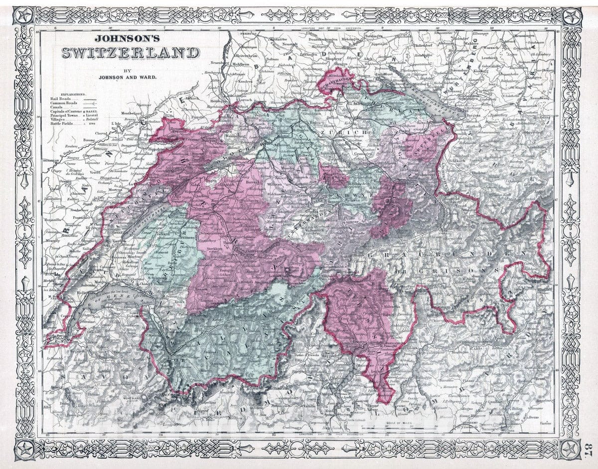 Historic Map : 1864 Switzerland v1 - Vintage Wall Art