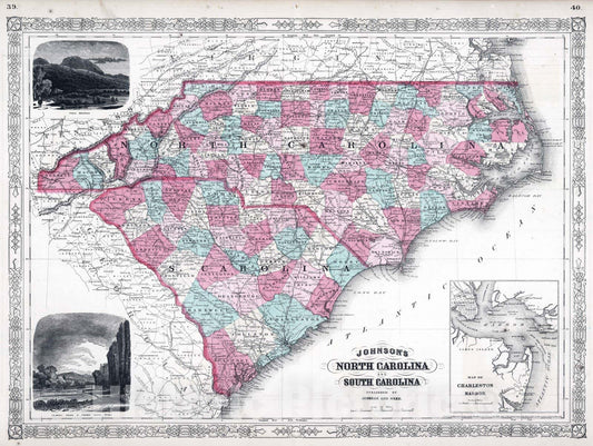 Historic Map : 1865 North And South Carolina. - Vintage Wall Art