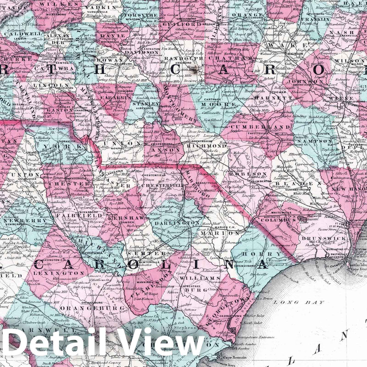 North Carolina and South Carolina - River Map, 1865 - Historical Map Print