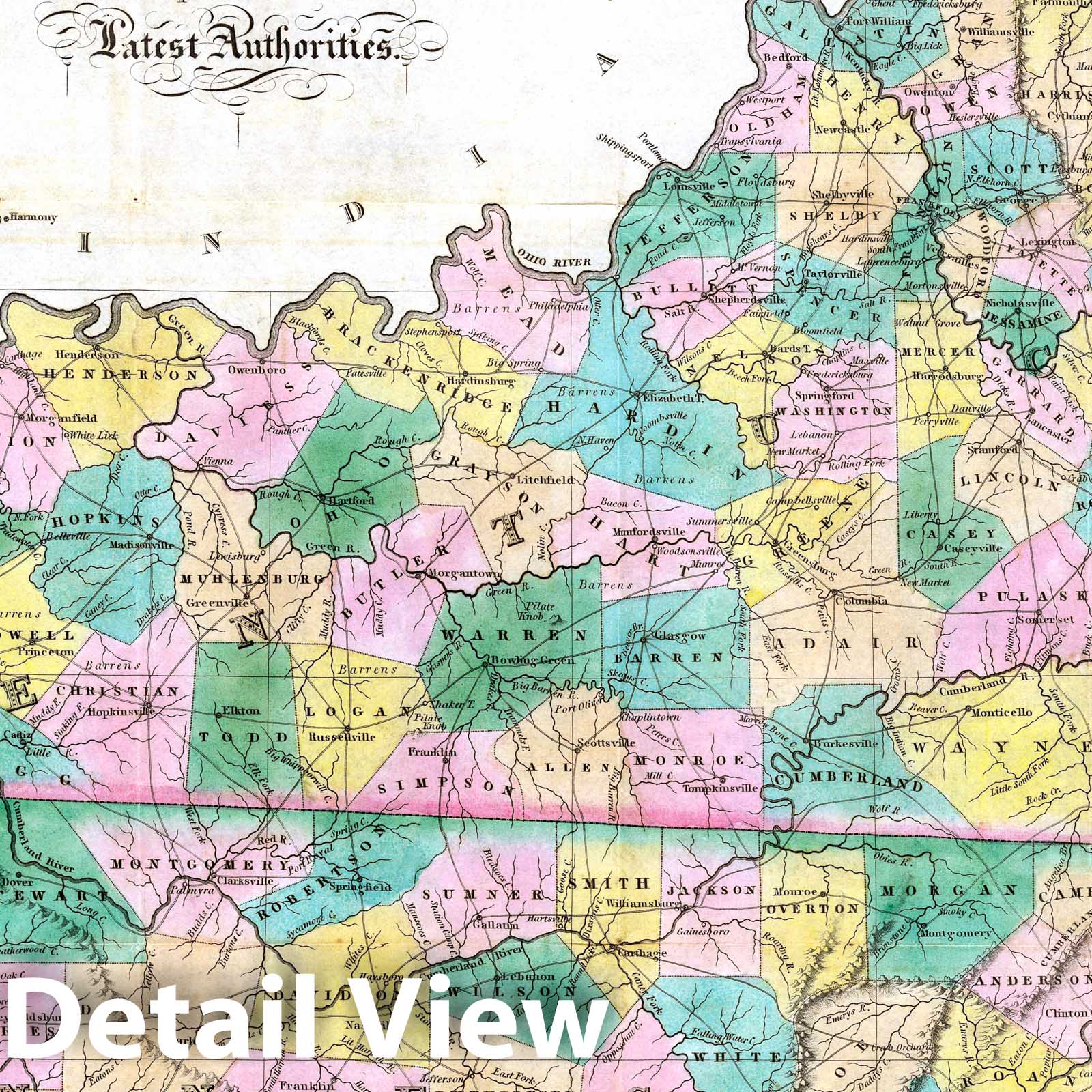 Kentucky and Tennessee, 1827 - Historical Map Print