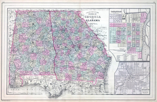 Historic Map : 1886 Georgia, Alabama. - Vintage Wall Art