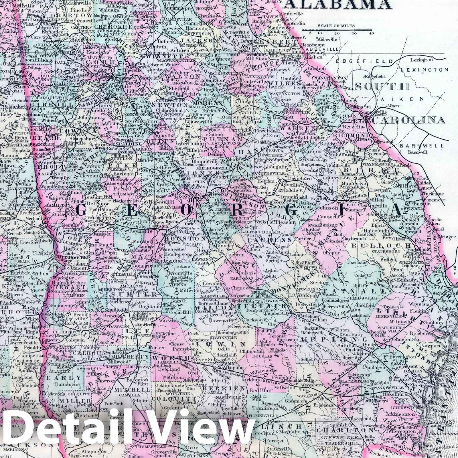 Georgia and Alabama with Atlanta and Savannah - Railroad Map, 1886