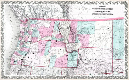 Historic Map : 1869 Oregon and Washington Territory. - Vintage Wall Art