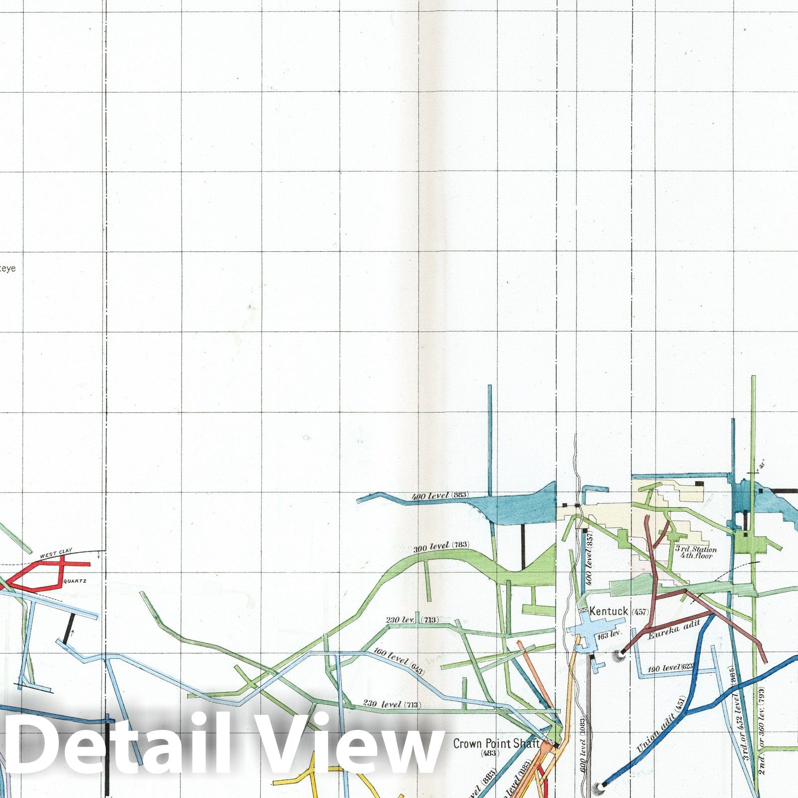 Historic Map : Geologic Atlas - 1870 Plate 3. Horizontal Map Gold Hill Mines Workings, Comstock Lode. - Vintage Wall Art