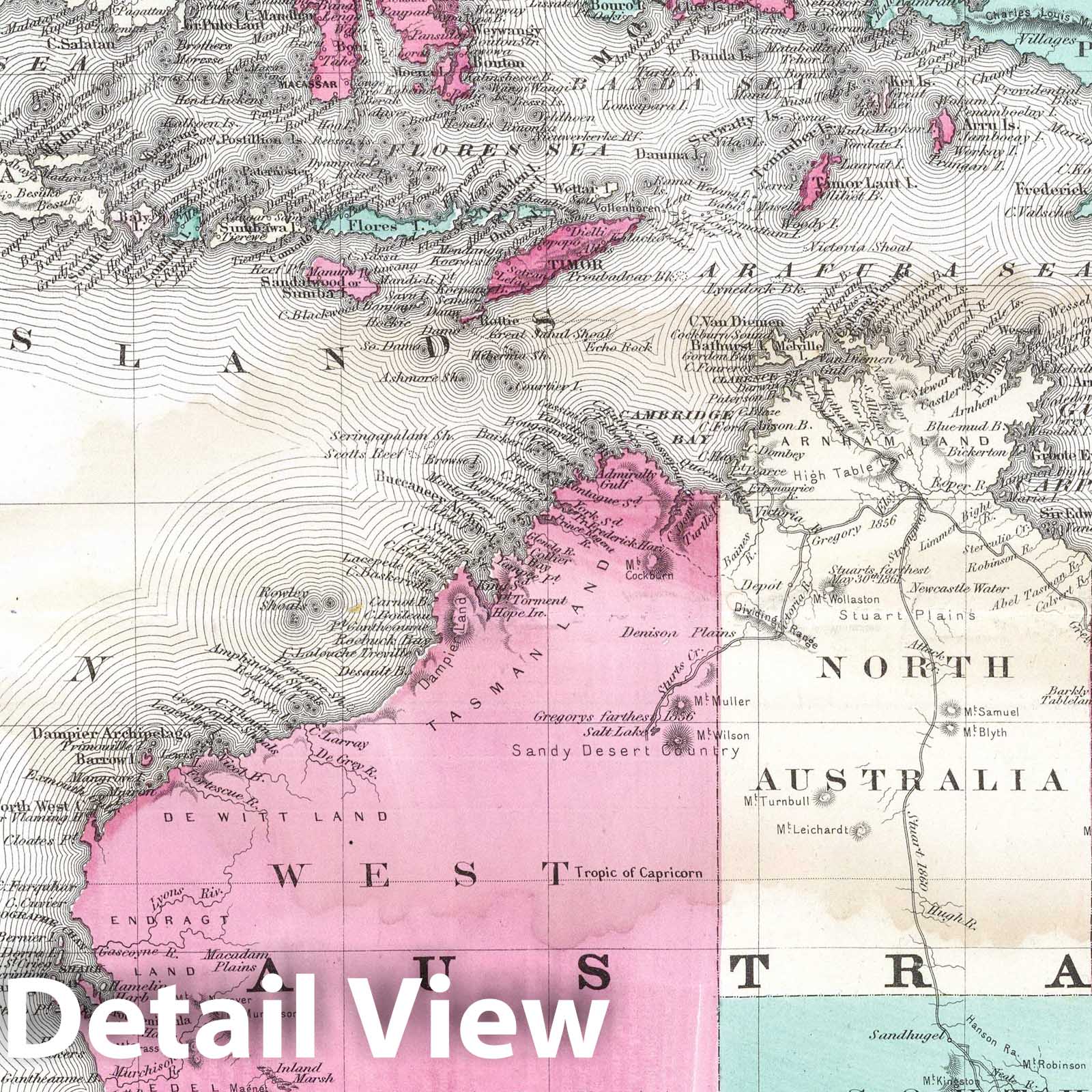 Australia and East Indies - Physical Map, 1870 - Historical Map Reproduction