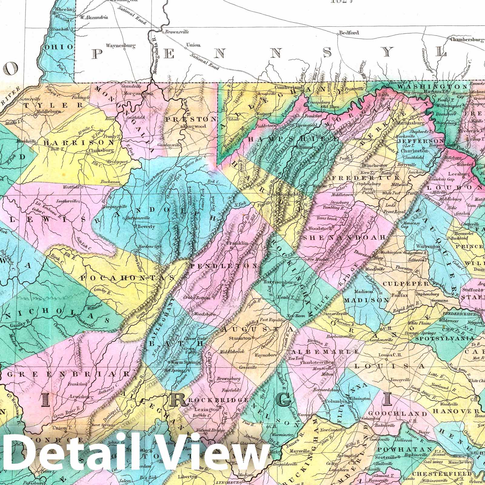 Virginia, Maryland, and Washington D.C, 1827 - Historical Map Print