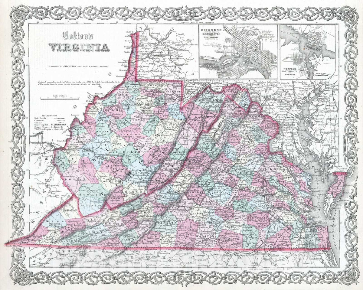 Historic Map : 1865 Virginia. - Vintage Wall Art