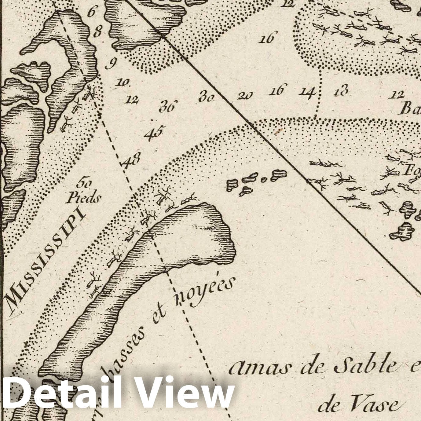 Mississippi River Delta, Louisiana - Nautical Chart, 1763 - Historical Map Print
