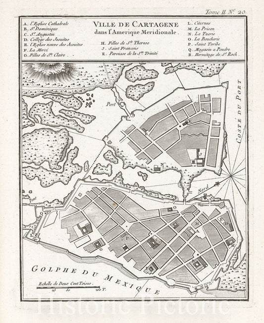 Historic Map : Colombia , Cartagena (Colombia), 1764 Ville de Cartagene dans I'Am^rique Meridionale , Vintage Wall Art