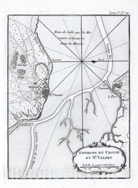 Historic Map : France , St. Vallery France, 1764 Environs du Crotoy et St Valery. , Vintage Wall Art