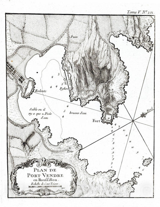 Historic Map : France , Port Vendre France, Languedoc 1764 Plan de Port Vendre en Roussillon. , Vintage Wall Art
