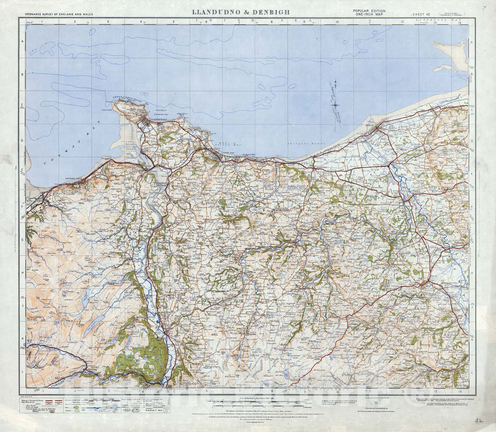 Historic Map : National Atlas - 1922 Sheet 42. Llandudno & Denbigh. - Vintage Wall Art