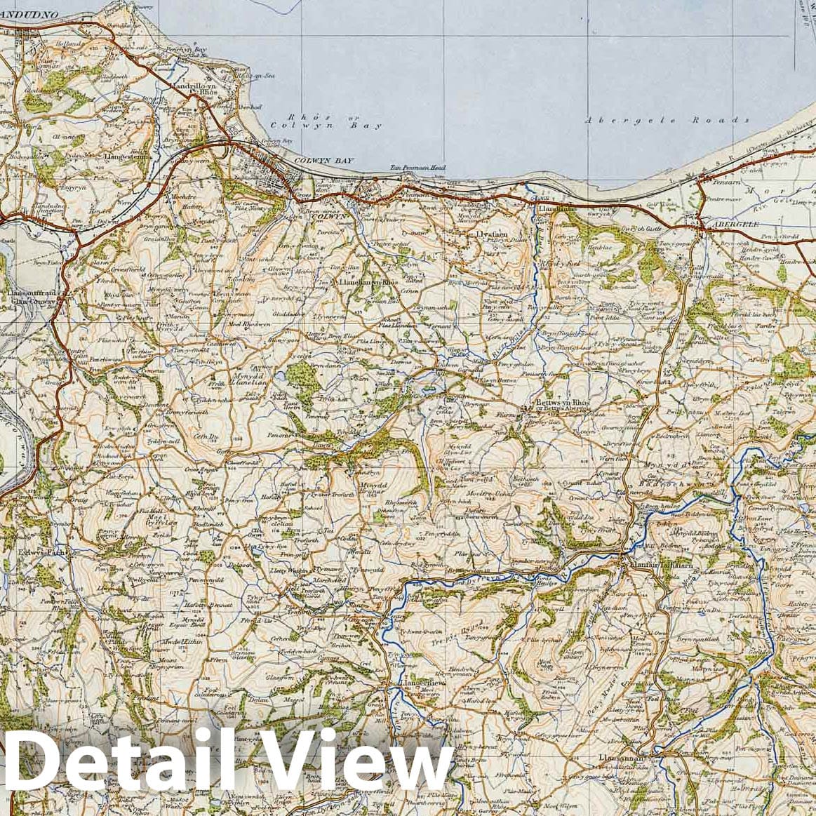 Llandudno and Denbigh - 1922 Ordnance Survey Historical Map Print