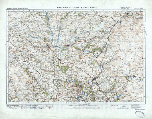 Historic Map : National Atlas - 1913 Sheet 137. Dartmoor, Tavistock & Launceston. - Vintage Wall Art