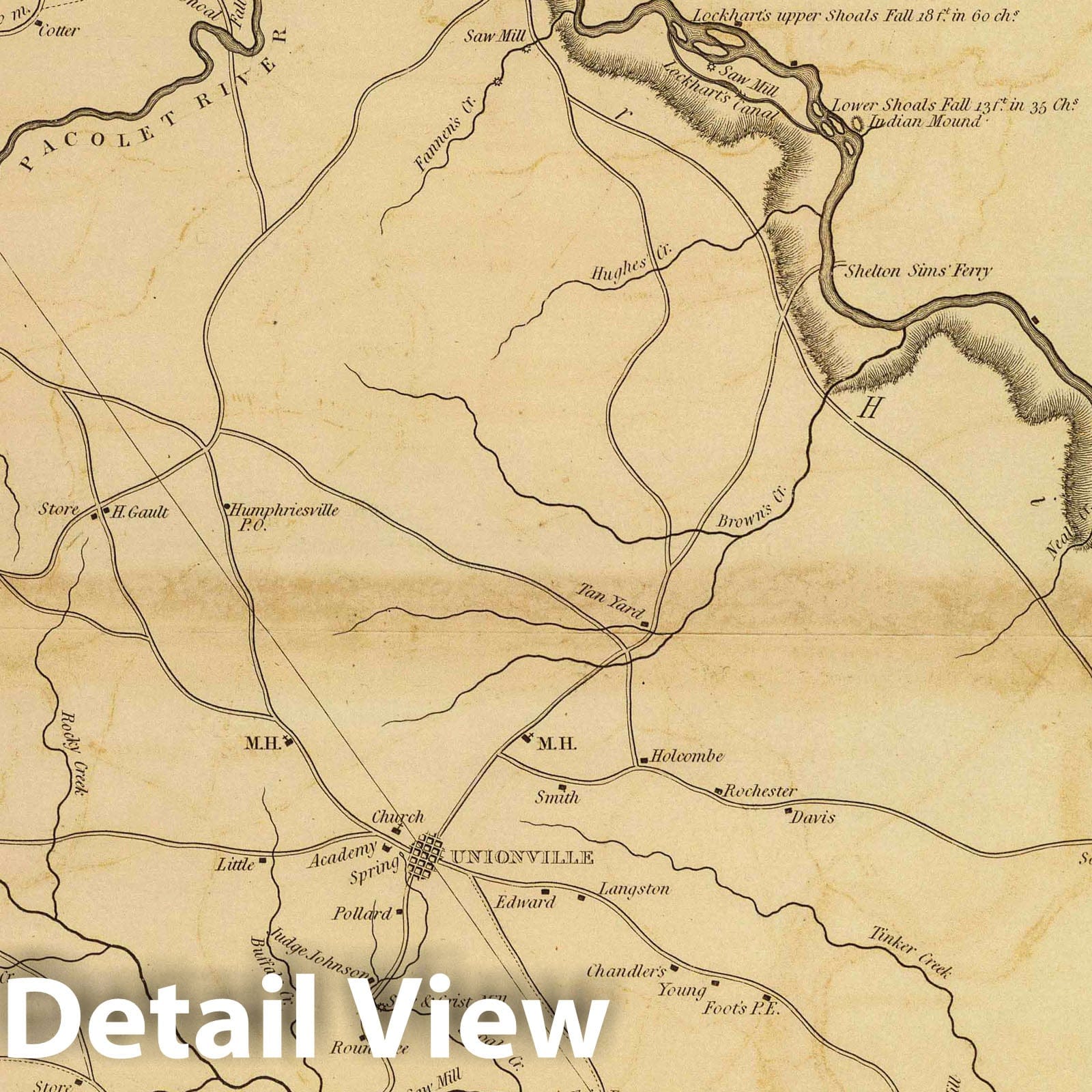 Union District, South Carolina - Road Map, 1825 - Historical Map Print