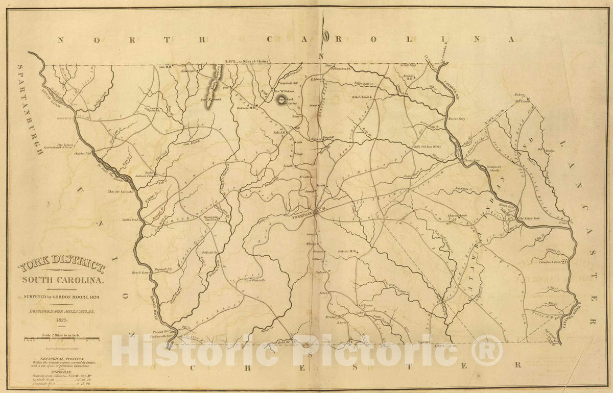 Historic Map : 1825 York District, South Carolina. - Vintage Wall Art