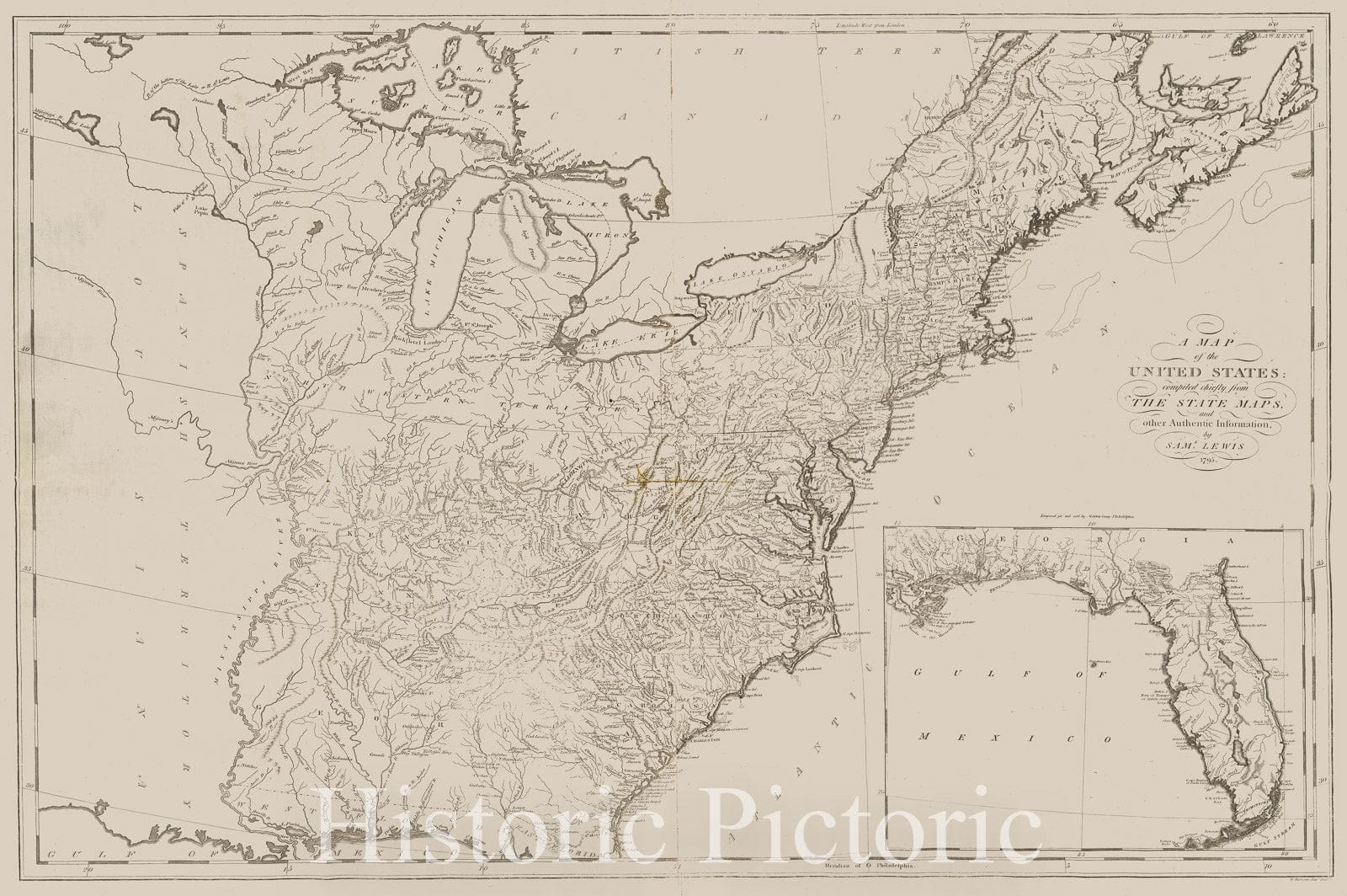 Historic Map : 1796 Map of The United States. - Vintage Wall Art