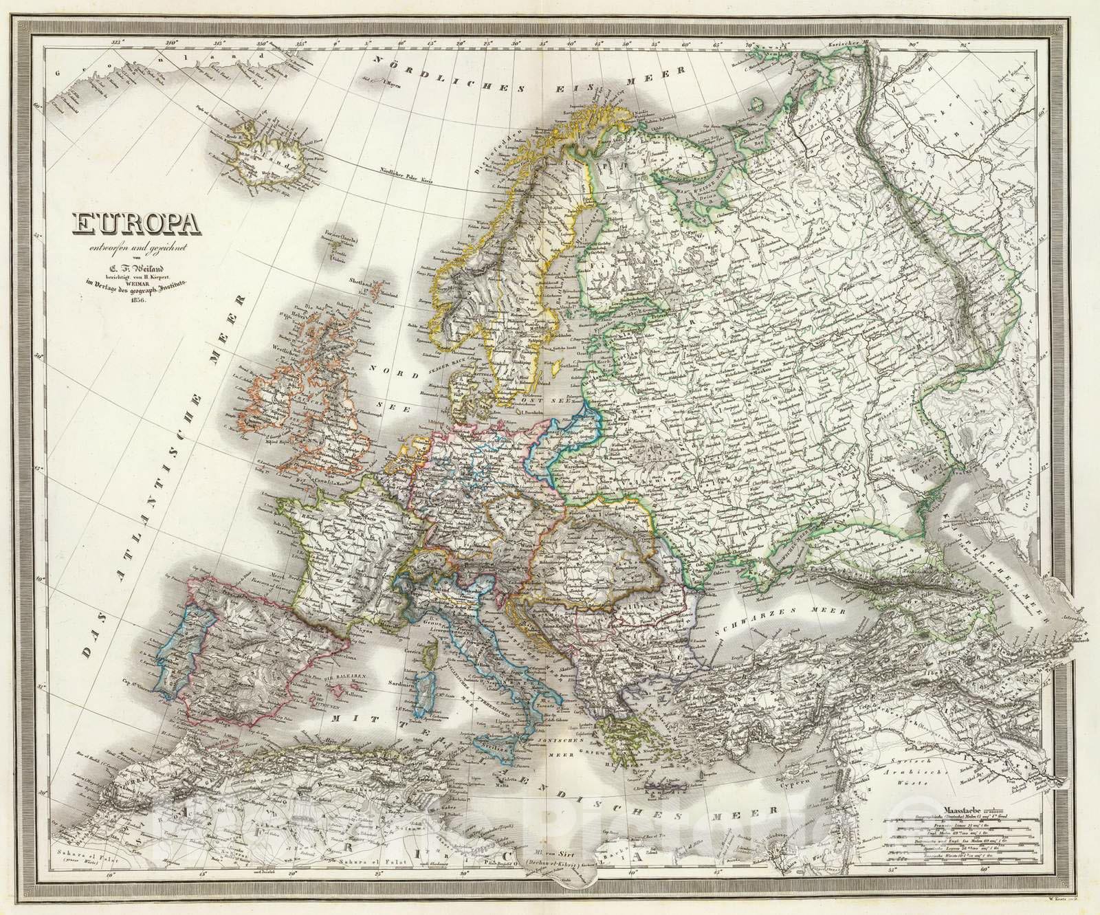 Historic Map : 1856 Europa. - Vintage Wall Art