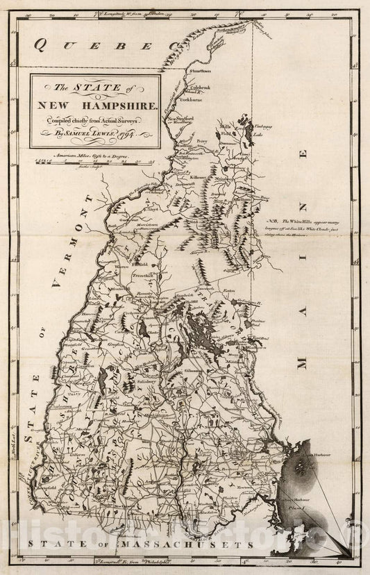 Historic Map : 1794 The State of New Hampshire. - Vintage Wall Art