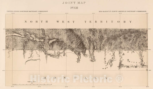 Historic Map : Exploration Book - 1878 Joint Map No. XIII. United States Northern Boundary Commission. (Canadian Border). - Vintage Wall Art