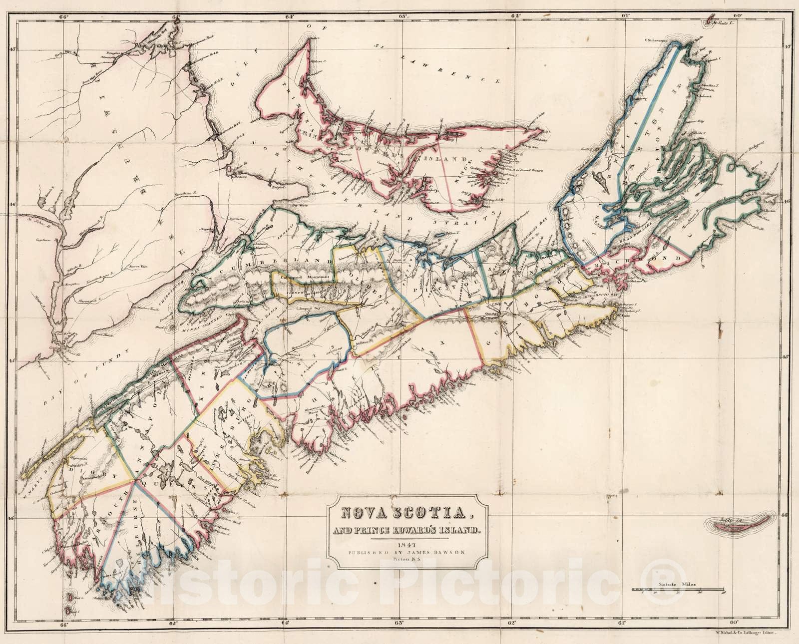 Historic Map : 1847 Nova Scotia, and Prince Edward's Island - Vintage Wall Art