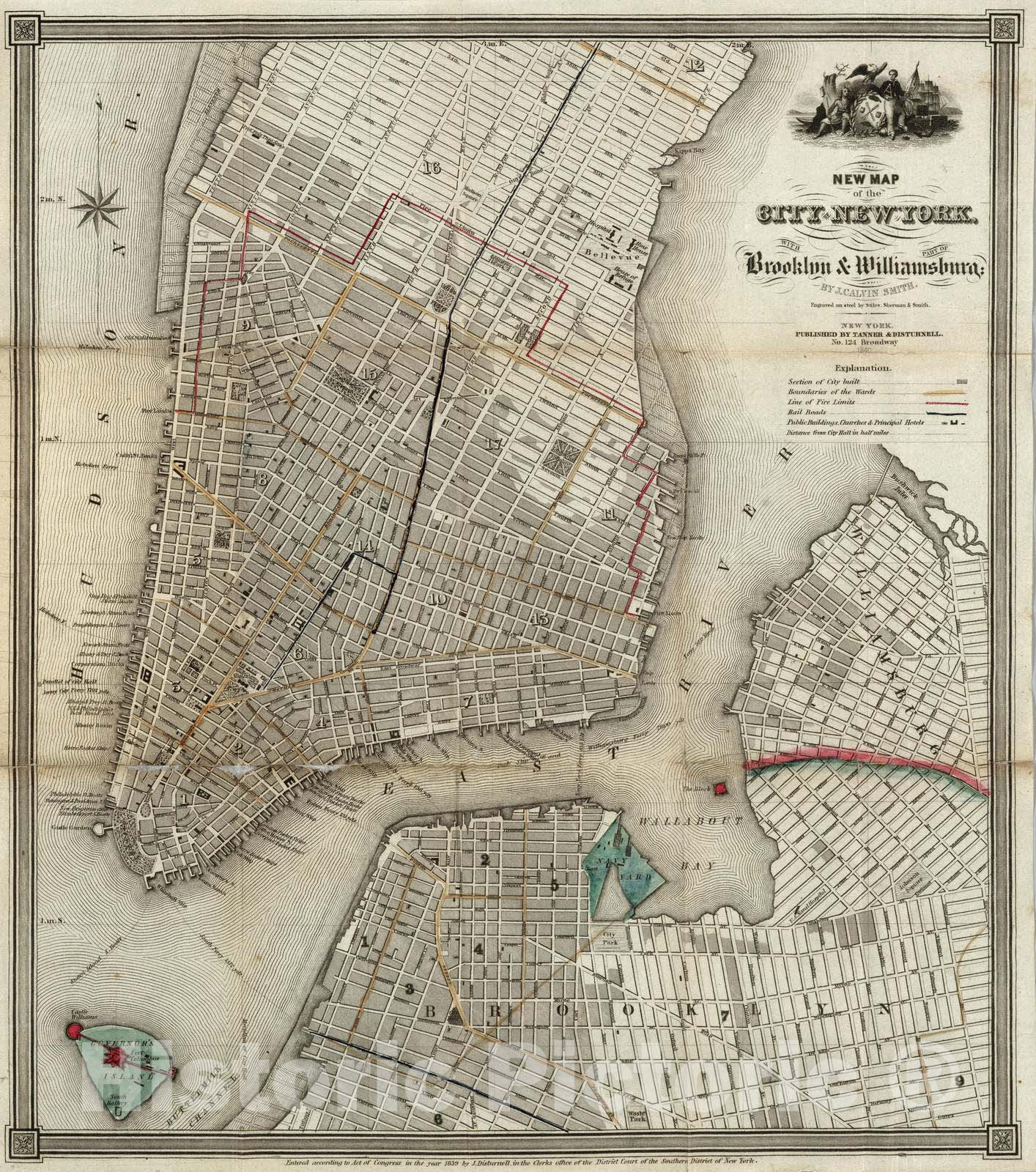 Historic Map : Guide Book - 1840 Guide to The City of New-York - Vintage Wall Art
