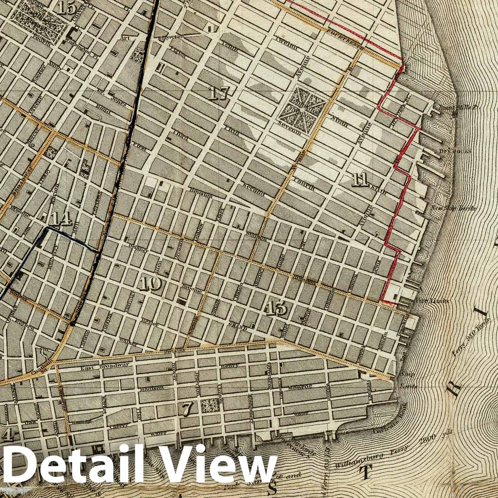 New York, Brooklyn, and Williamsburgh 1840 Historical Map Print