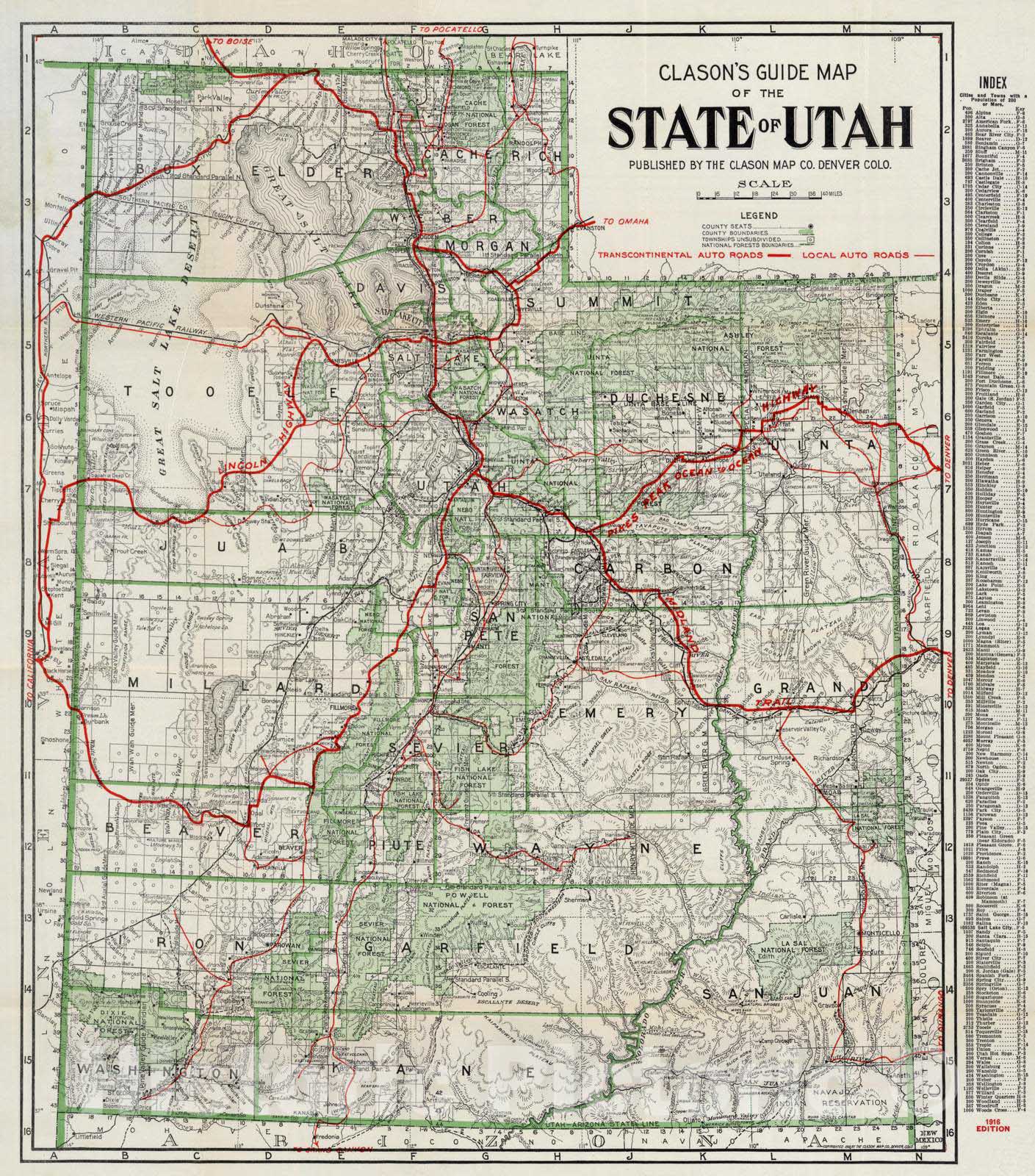 Historic Map : Guide Book - 1916 Utah - Vintage Wall Art
