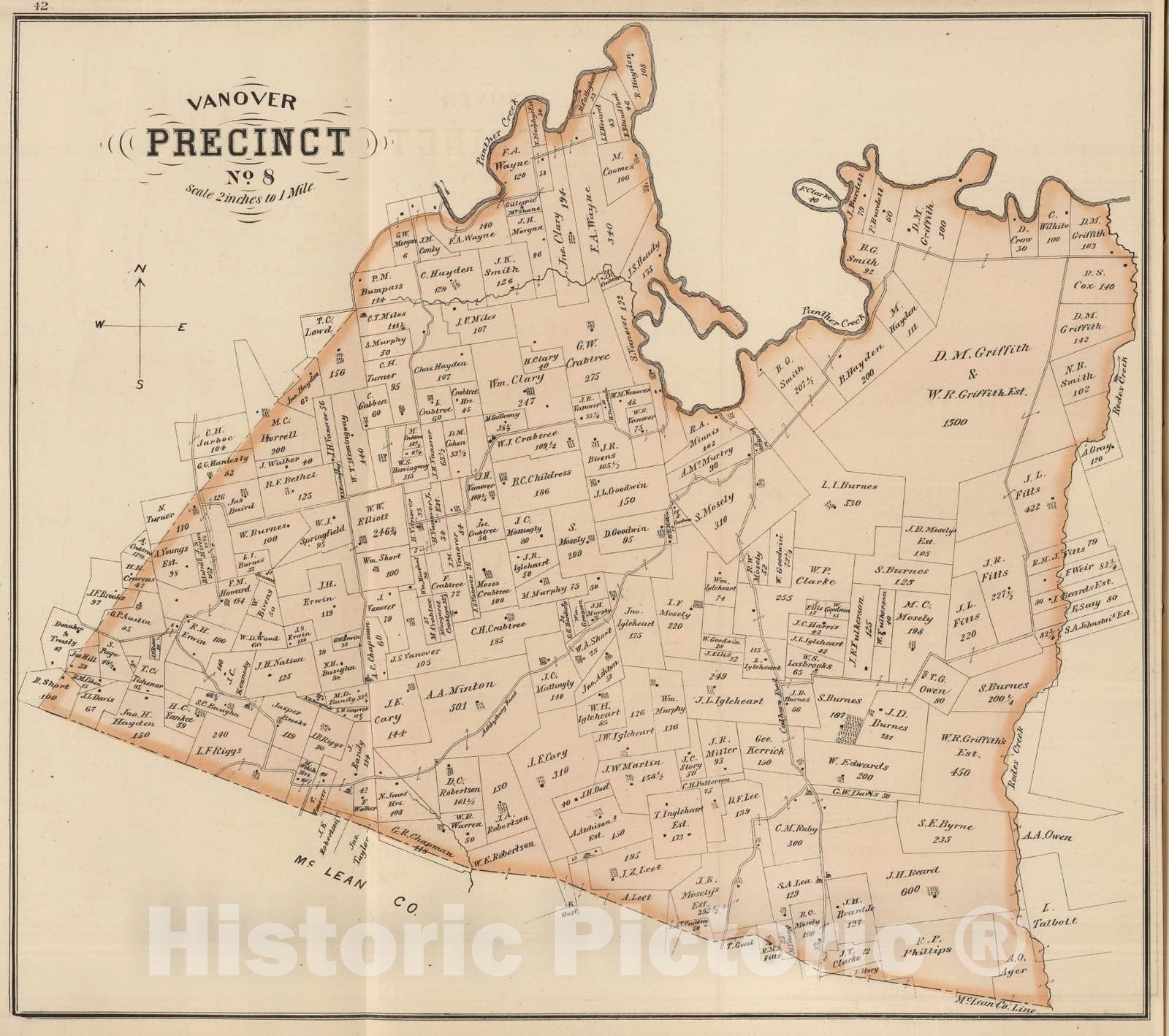 Historic Map : 1876 Vanover, Precinct No. 8, Daviess County, Kentucky. - Vintage Wall Art