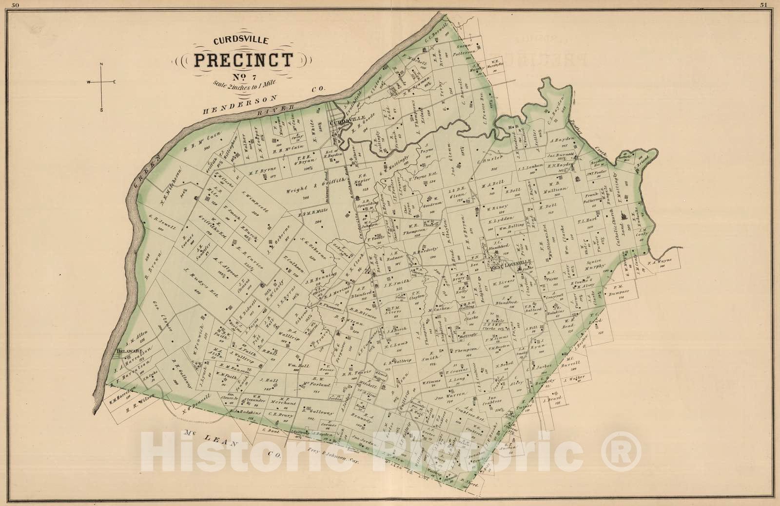 Historic Map : 1876 Curdsville Precinct No. 7, Daviess County, Kentucky. - Vintage Wall Art